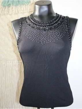 PIERRI New York Medium Beaded Black beaded embellishment Sleeveless Knit Tank